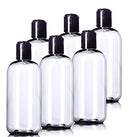 8oz Plastic Clear Bottles (6 Pack) BPA-Free Squeeze Containers with Disc Cap, Labels Included Aromine