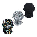 QBA Working Cap with Button Long Hair, 3 PCS, Adjustable working Hat Sweatband Cotton Ponytail Holder, Tie Back Hats for Women & Men, One Size, Black+Black Feather+Black Amoeba QBA
