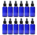 4oz Blue PLASTIC Fine Mist Spray Bottles (12-Pack w/ Black Sprayers); BPA-Free Plastic Spritzer Bottles, Labels Included; PET