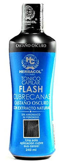 Herbacol Dark Brown "Flash" Gray Hair Cover | Ammonia and Peroxide Free | Herbacol Castaño Oscuro "Flash" Cubrecanas | Sin Amoniaco ni Peroxido | 8.1 Fl Oz. Herbacol
