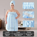 REDKISS Blue Towel Wrap for Women, XL Spa Shower Wrap with Hair Towel, Super Absorbent Bath Towels Robe for Body, Adjustable Microfiber Plush Bathrobe for Girls, Warmth Velcro Plus Size Wraps Towels Infinity Warehouse