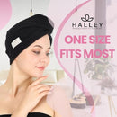HALLEY Cotton Hair Towel Wrap (3 Packs) Super Absorbent Fast Drying Turbans for Thick, Wet Hair with Button (Black, Grey, Pink) Infinity Warehouse