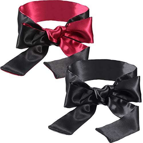 Hestya 2 Pack Sleeping Mask Satin Eye Mask Blindfold, 150 cm (Black Rose Red and Black) HESTYA