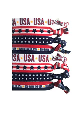 8 Piece Red White and Blue Patriotic Hair Elastic Set - Hair Accessories- USA Hair Ties Gift, American Flag Accessory, Stars & Stripes, 4th of July- Independence Day - Land of the Free - Made in USA Sportigift