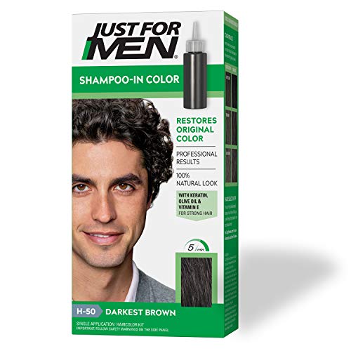 Just For Men Shampoo-In Color, Hair Coloring for Men - Darkest Brown-Black, H-50 Just for Men