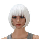 SWACC 10 Inch Short Straight Bob Wig with Bangs Synthetic Colorful Cosplay Daily Party Flapper Wig for Women and Kids with Wig Cap (White) SWACC