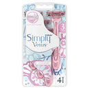 Simply Venus 3 Blade Disposable Razors, with Moisture Rich Strip, 4 Count (1 Pack) Simply Venus