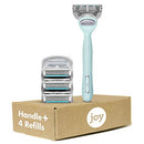joy Razors for Women, 1 Handle, 4 Razor Blade Refills, Teal, Lubrastrip to Help Avoid Skin Irritation JOY