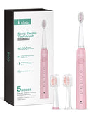 Initio Electric Toothbrush with Smart Timer, 5 Modes, 3 Dupont Bristles, 40,000 VPM Motor, Whitening Power Rechargeable Toothbrush for Adults and Kids (Pink) Initio
