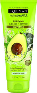 Freeman Purifying Clay Facial Mask, Oil Absorbing and Hydrating Beauty Face Mask with Avocado and Oatmeal, 6 oz FREEMAN
