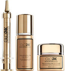 GLO24K Complete Eye Care Set with our 24k Instant Facelift Cream, Eye Cream, and Eye Serum. Formulated to Treat the Delicate Skin around the Eyes. GLO24K UNLEASH THE POWER OF GOLD