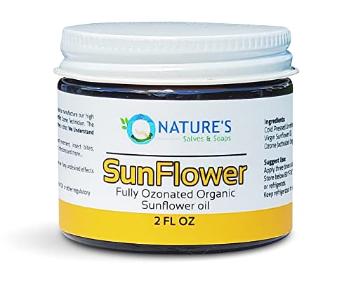 Nature's Salves and Soaps 100% Fully Ozonated Unrefined Organic Sunflower Oil - 2 Oz - * Glass Jar * Nature's Salves and Soaps