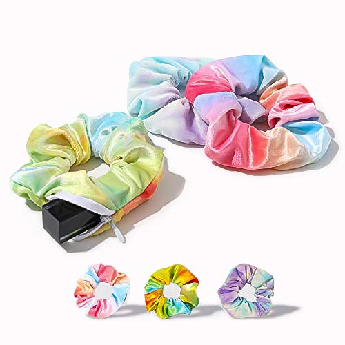 Velvet Hair Pocket Scrunchies Wth Hidden Zipper For Girls Women Cute Elastic hair Accessories ,Great Scrunchy 3 Pcs qiyue