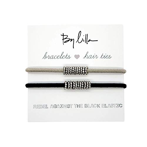 By Lilla Shaker Elastic Hair Ties and Bracelets | Set of Two Hair Tie-Bracelets | Hair Accessories for Women | No Crease Hair Ties & Women’s Bracelets (Black/Starfish/Silver) By Lilla
