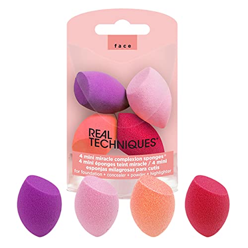 Real Techniques Mini Miracle Complexion Sponge Makeup Blender, Beauty Sponges, 4 Count Real Techniques