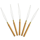 5 Wooden Hair Extensions Loop Needle Threader Wire Pulling Hook Tool for silicone microlink beads and feathers, Set of 5 for hair or feather extensions (5 Hooks) VictorieLei