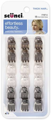 Scunci Effortless Beauty Thick Hair Mini Jaw Clips, 1 cm, (Pack of 18) Scunci