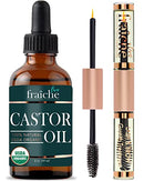 Castor Oil (2oz) + Filled Mascara Tube USDA Certified Organic, 100% Pure, Cold Pressed, Hexane Free by Live Fraiche. Stimulate Growth for Eyelashes, Eyebrows, Hair. Lash Growth Serum. Brow Treatment Live Fraiche