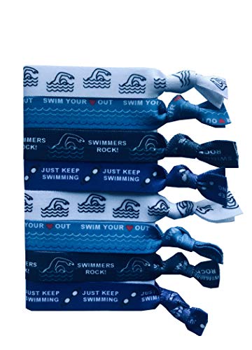 8 Piece Swimming Hair Elastic Set - Girls Swimming Accessories - No Crease Swimmer Hair Elastics Set - Swim Accessories for Girls, Women, Coaches, Teams, Swim Meets - MADE in the USA Sportigift