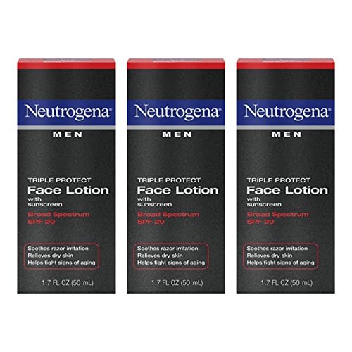 Neutrogena Triple Protect Men's Daily Face Lotion with Broad Spectrum SPF 20 Sunscreen, Men's Anti-Aging Facial Moisturizer to Soothe Razor Irritation & Relieve Dry Skin, 3 x 1.7 fl. oz Neutrogena
