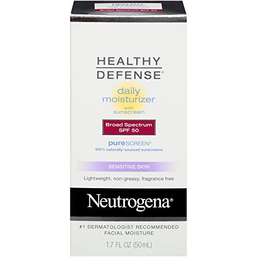 Neutrogena Healthy Defense Daily Moisturizer for Sensitive Skin with SPF 50, Mineral Sunscreen with Zinc Dioxide & Titanium Dioxide, Oil-Free & Fragrance-Free, 1.7 fl. oz Neutrogena