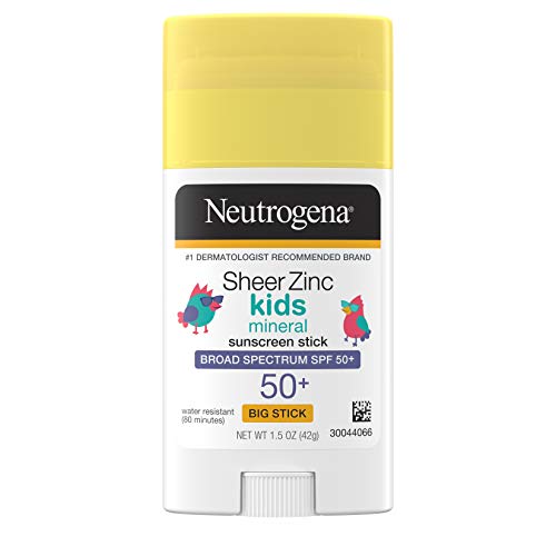 Neutrogena Sheer Zinc Oxide Kids Mineral Sunscreen Stick, Broad Spectrum SPF 50+ & UVA/UVB Protection & Water Resistant with Residue Free, No Mess Application/Oil/Paraben/Fragrance, 1.5 Oz Neutrogena