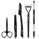 DUcare Eyebrow Kit 5 in 1with Duo Eyebrow Brush and Spoolie,Eyelash Comb Curlers Folding,Eyebrow Razor,Tweezers,Scissors Face Razors for Women Including Storage Bag DUcare