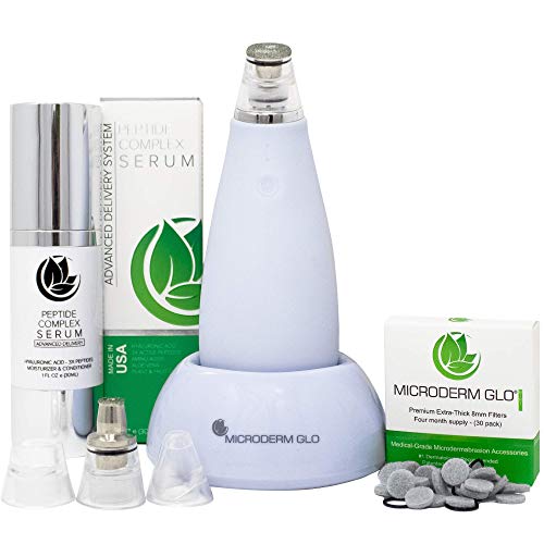 Microderm GLO MINI Skincare Premium Bundle - Includes Diamond Microdermabrasion System, 8mm Filters 30 pack, Peptide Complex Serum. Best Anti Aging Treatment Blackhead Remover and Pore Vacuum Kit Microderm GLO Store