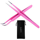 SIVOTE Lash Tweezers for Eyelash Extensions, Hand Calibrated Straight & Curved Tip, Pack of 2, Pink SIVOTE