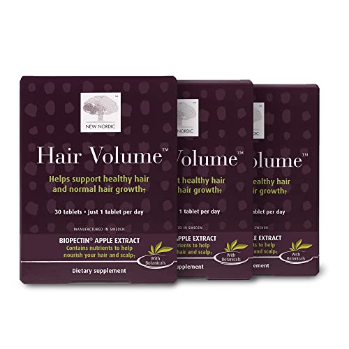 New Nordic Hair Volume Tablets | 3000 mg Biotin & Biopectin Apple Extract for Healthy Hair Growth | Reduce Thinning, Balding & Shedding for Naturally Fuller Thicker Hair | 30 Count (Pack of 3) New Nordic