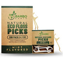Natural Dental Floss Picks - Eco Friendly Cruelty Free & Vegan Tooth Flossers Pick Set with Biodegradable and Compostable BPA Free Handle & Zero Waste Packaging - 200 Pack (Mint Flavored) BAMBOEARTH