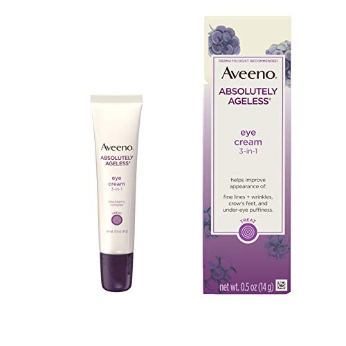 Aveeno Absolutely Ageless 3-in-1 Anti-Wrinkle Eye Cream for Fine Lines & Wrinkles, Crows Feet, & Under-Eye Puffiness, Antioxidant Blackberry Complex, Hypoallergenic, Non-Greasy, 0.5 oz Aveeno