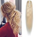 S-noilite Claw/Jaw Clip in Ponytail Extension Human Hair Blonde Ponytail Hair Extension Clip in Ponytail Hairpiece 100% Real Human Hair One Piece Straight 20 Inch (