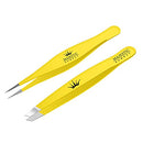 Stainless Steel Set Slant Tip + Surgical Tweezer for Ingrown Hair. Precision Sharp Needle Nose Pointed Tweezers for Splinters,Ticks & Glass Removal-Best for Eyebrow Hair, Facial Hair Removal (Yellow) Majestic Bombay