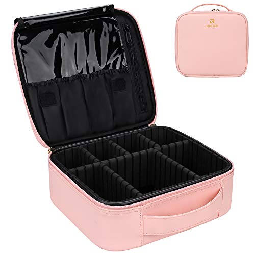 Relavel Travel Makeup Train Case Makeup Cosmetic Case Organizer Portable Artist Storage Bag with Adjustable Dividers for Cosmetics Makeup Brushes Toiletry Jewelry Digital Accessories (Pink) Relavel