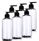 8oz Plastic Clear Bottles (6 Pack) BPA-Free Squeeze Containers with Pump Cap, Labels Included Aromine