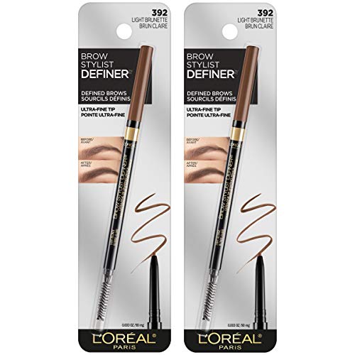 L'Oreal Paris Makeup Brow Stylist Definer Waterproof Eyebrow Pencil, Ultra-Fine Mechanical Pencil, Draws Tiny Brow Hairs and Fills in Sparse Areas and Gaps, Light Brunette, 0.003 Ounce (Pack of 2) L'Oreal Paris