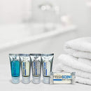 Freshscent Hotel Collection 250 Piece Set. Travel Size Amenities Bulk Toiletries Kit of 50 Each 1oz tubes Shampoo, Conditioner, Body Wash and Lotion. 50 Bars 1oz Soap Infinity Warehouse