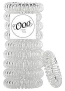 10 pack Painless PATENTED OOO Hair Ties. Ponytail holder spiral coil traceless rubber bands. Accessory for all types of hair. Exercise, work & everyday. LARGE SIZE (Clear) OOO Hair ties