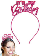 Birthday Headband for Women - Hot Pink Sparkle It's My Birthday Headband - Birthday Gifts for Women, Pink Birthday Tiara, Pink Birthday Party Supplies, Decorations (MyBday) Pnk RhinestoneSash