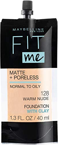 Maybelline New York Fit Me Matte + Poreless Liquid Foundation, Pouch Format, 128 Warm Nude, 1.3 Ounce Maybelline New York