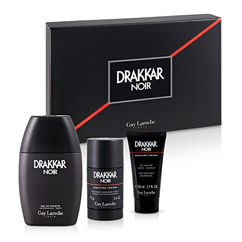 Drakkar Noir by Guy Laroche 3-Piece Gift Set for Men - With Notes of Lavender, Lemon, Mandarin, Cedar, Vetiver - Includes 3.4 oz EDT Fragrance Spray, 2.6 oz Deodorant Stick, and 1.7 oz Shower Gel Guy Laroche