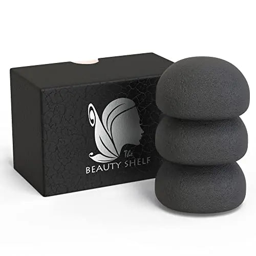 Konjac Sponge (3 Pack) Activated Bamboo Charcoal. Facial Cleansing & Exfoliating Beauty Sponges The Beauty Shelf