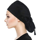 QBA Working Cap with Button Long Hair, Adjustable Working Hat Sweatband Cotton Ponytail Holder, Tie Back Hats for Women & Men, One Size, Black PT QBA
