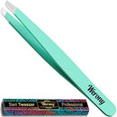 Tweezers for Women - Slant Tweezers - NEW COLOR - Premium Tweezers Precision - Professional Eyebrow Tweezers - Durable Tweezer for Facial Hair Removal and Brow Shaping - Perfect gift (green) WERONY