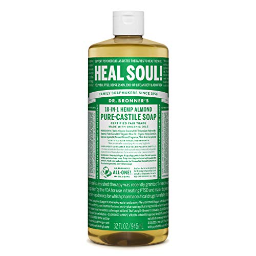 Dr. Bronner’s - Pure-Castile Liquid Soap (Almond, 32 ounce) - Made with Organic Oils, 18-in-1 Uses: Face, Body, Hair, Laundry, Pets and Dishes, Concentrated, Vegan, Non-GMO Dr. Bronner's