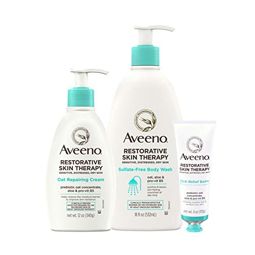 Aveeno Restorative Skin Therapy Repairing Cream with Restorative Skin Therapy Itch Relief Balm and Restorative Skin Therapy pH Balanced Body Wash Aveeno