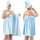 REDKISS Blue Towel Wrap for Women, XL Spa Shower Wrap with Hair Towel, Super Absorbent Bath Towels Robe for Body, Adjustable Microfiber Plush Bathrobe for Girls, Warmth Velcro Plus Size Wraps Towels Infinity Warehouse