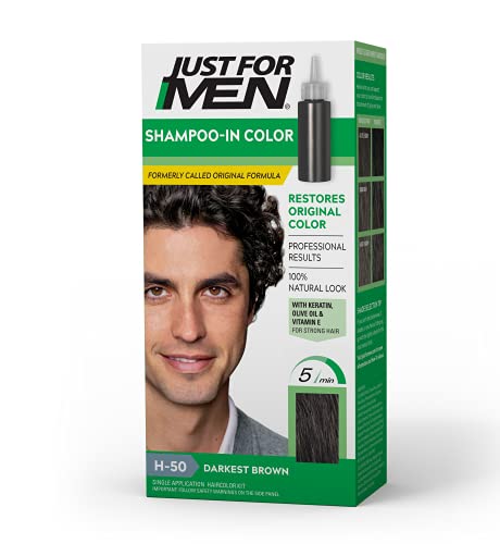 Just For Men Shampoo-In Color, Hair Coloring for Men - Darkest Brown-Black, H-50 Just for Men
