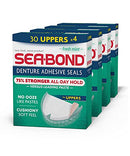 Sea-Bond Secure Denture Adhesive Seals, Fresh Mint Uppers, Zinc Free, All Day Hold, Mess Free, 30 Count (Pack of 4) Sea-Bond